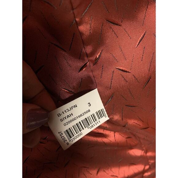 Vintage Black Leather Long Woman’s Jacket Red Lining Kircilar Lg Preppy Princes - Picture 6 of 8